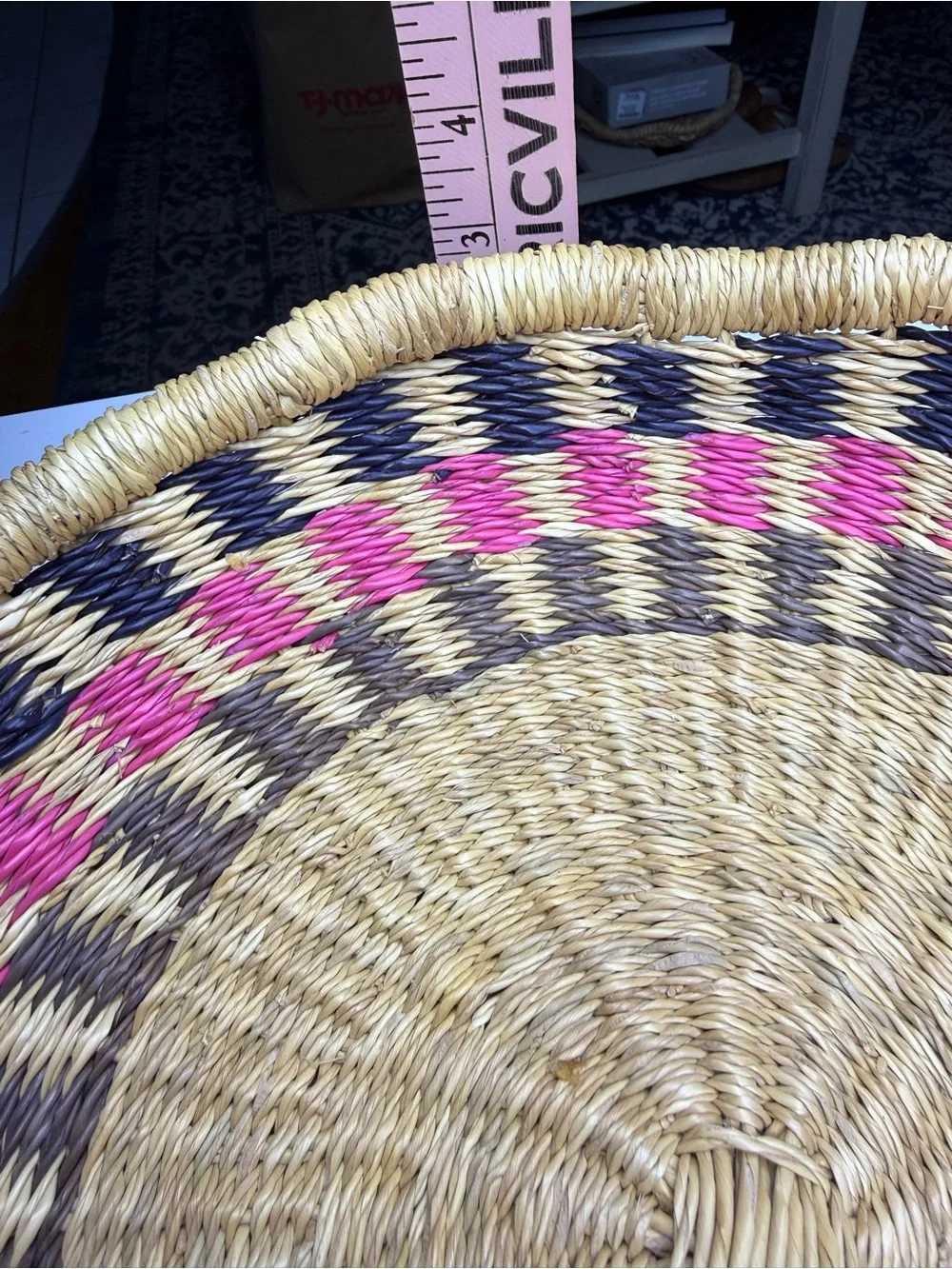 Handwoven Decorative Basket - Yellow, Pink & Brown